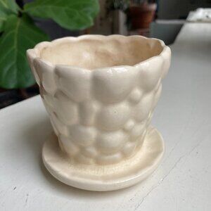 Vintage 1950s Brush McCoy off-white "Pebble" Planter Pot with Attached Saucer
